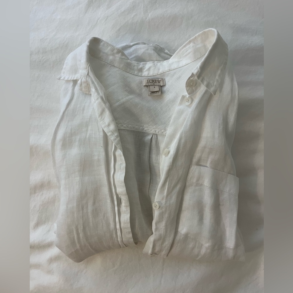 White linen J. Crew Button Down Shirt